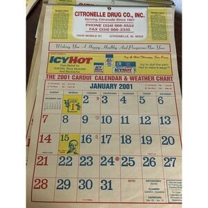 Vintage Citronelle Drugs Store Pharmacy Advertising Calendar Mobile AL 2001
